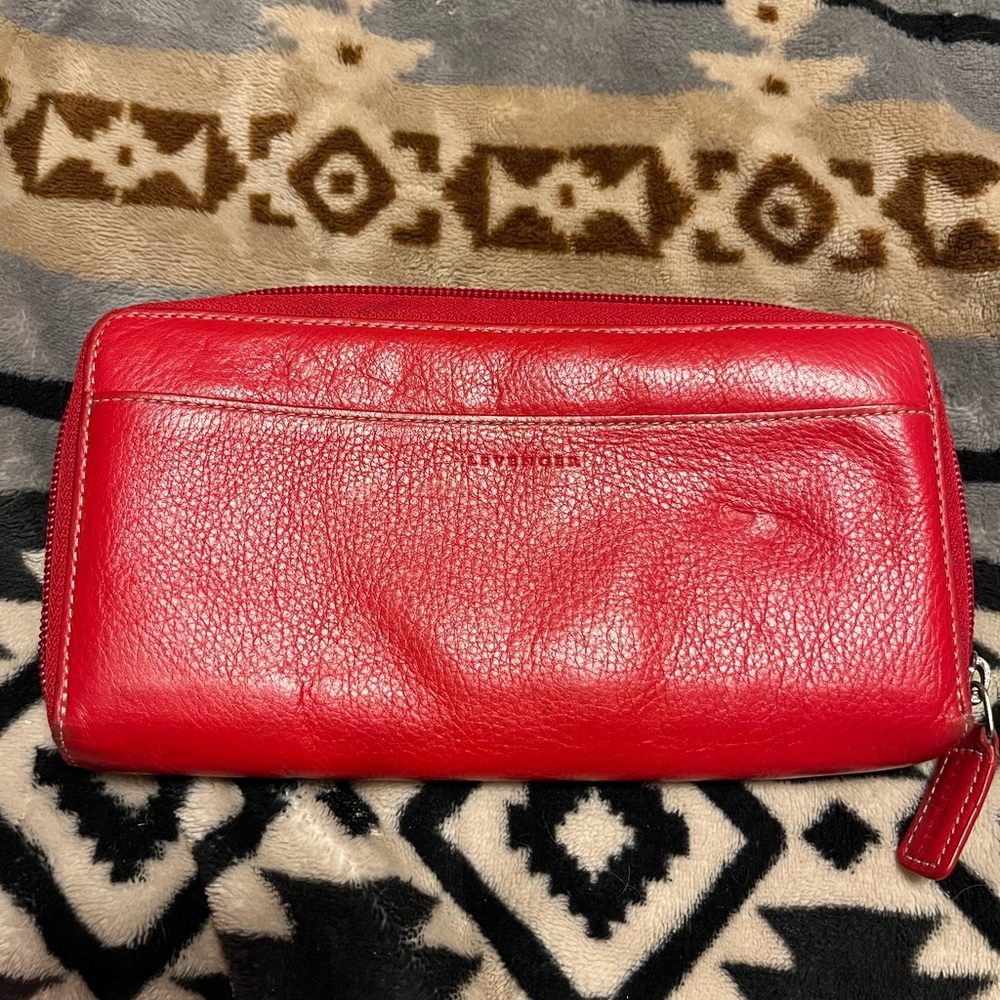 LEVENGER EUC Charlotte Red Leather Accordion Zip Around Wallet